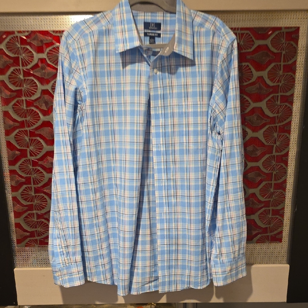 George Blue and White Checkered Dress Shirt